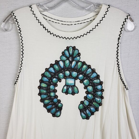 Double D Ranch Tunic Top Western Print Embroidered Fringe Stretch size M Boho - Picture 3 of 12